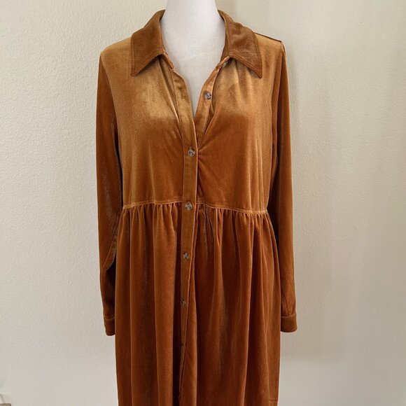 Jodifl Velvet Dress Women SZM Carmel Button Baby Doll Tunic Boho Fairy Cottage - Picture 1 of 10